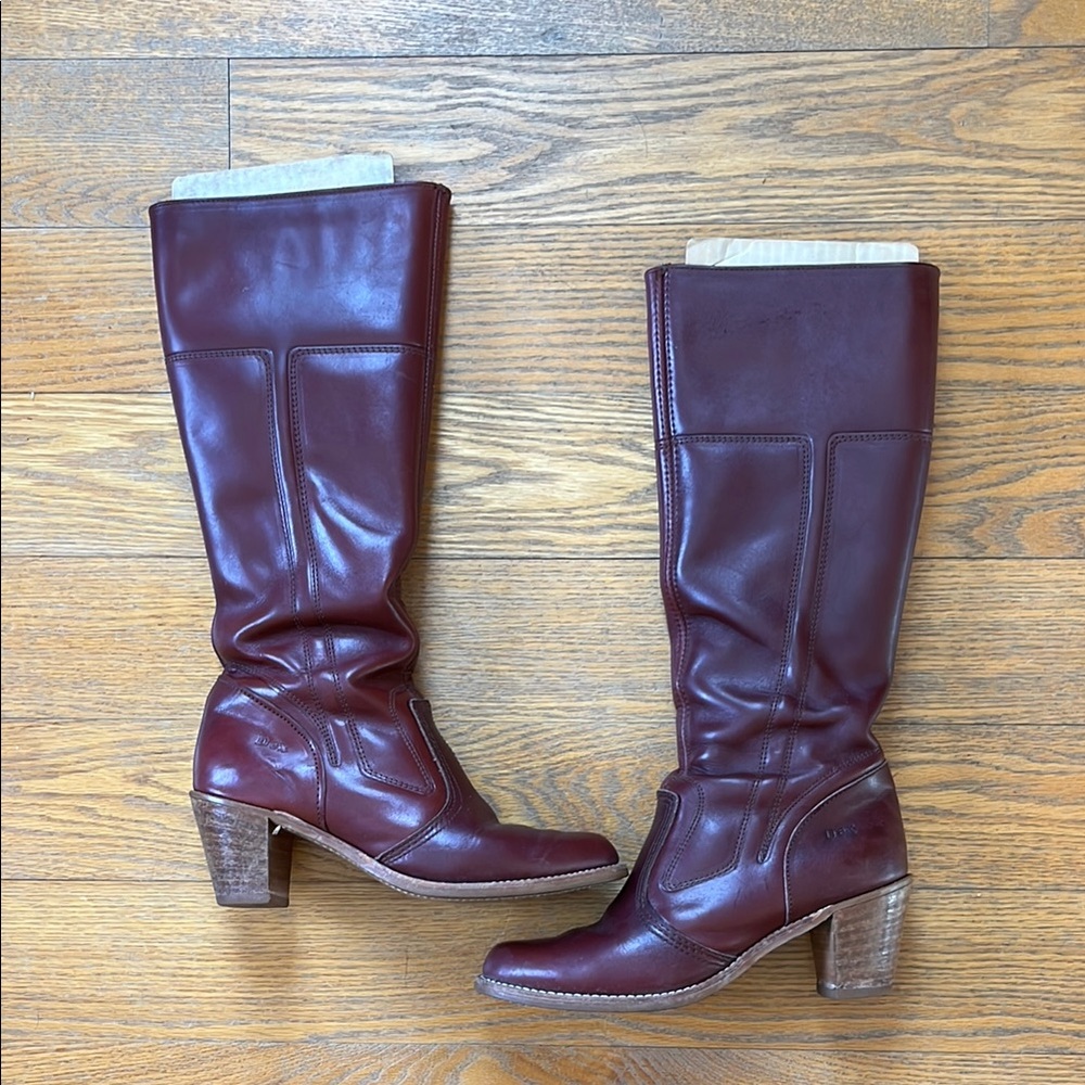 Burgundy Leather Knee-High Boots